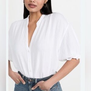 Xirena Alyss Shirt in White Women Small Button Down Chelsea Gauze Puff Sleeves